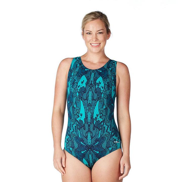 Women's Dolfin Printed Moderate One-piece Lapsuit, Size: 10 Comp, Lt Green
