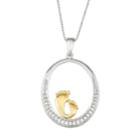 Two Tone Sterling Silver 1/10 Carat T.w. Diamond Motherly Love Feet Pendant, Women's, Size: 18, White