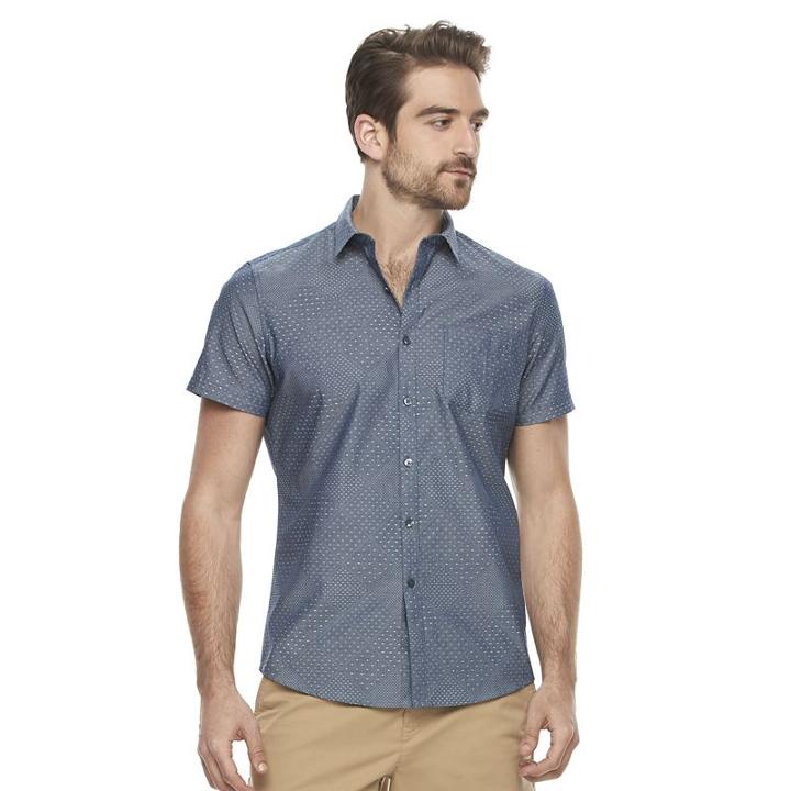 Men's Marc Anthony Slim-fit Woven Button-down Shirt, Size: Xl, Blue (navy)