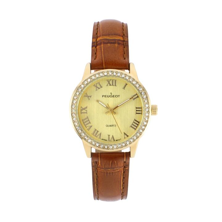 Peugeot Women's Crystal Leather Dress Watch - 3049br, Size: Medium, Brown