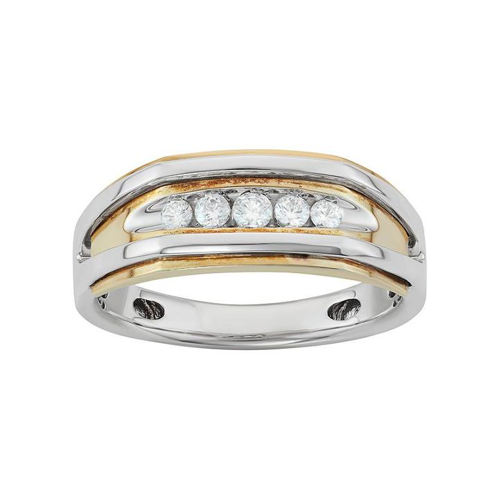 Men's Two Tone 14k Gold 1/4 Carat T.w. Diamond Wedding Band, Size: 11, White