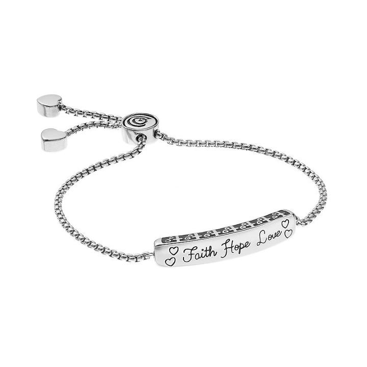 Love This Life Stainless Steel Faith Hope Love Lariat Bracelet, Women's, Grey