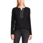 Women's Chaps Embellished Henley Top, Size: Large, Black