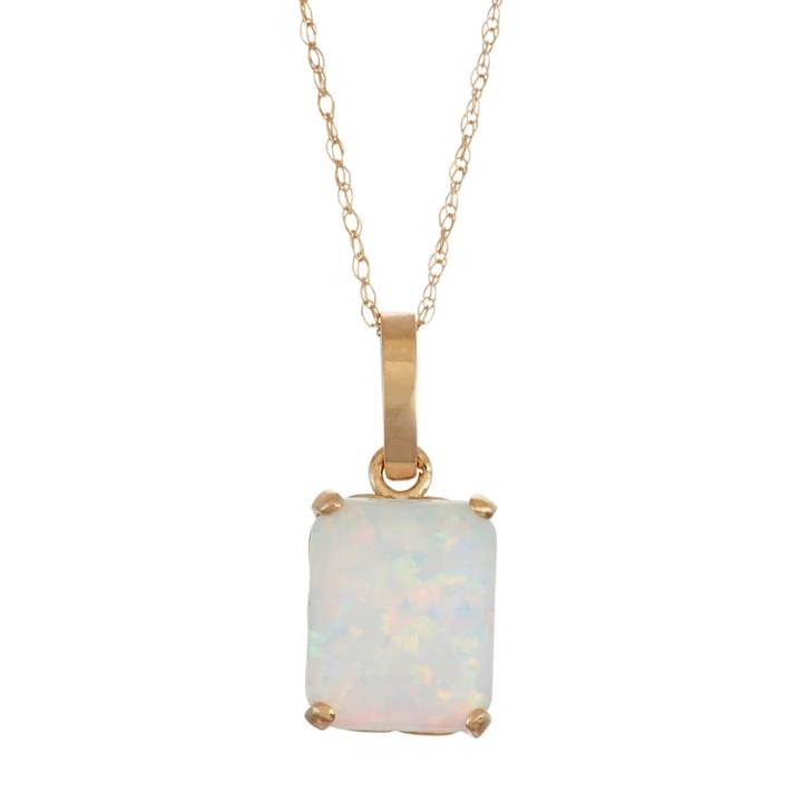 10k Gold Lab-created Opal Rectangle Pendant Necklace, Women's, Size: 18, White