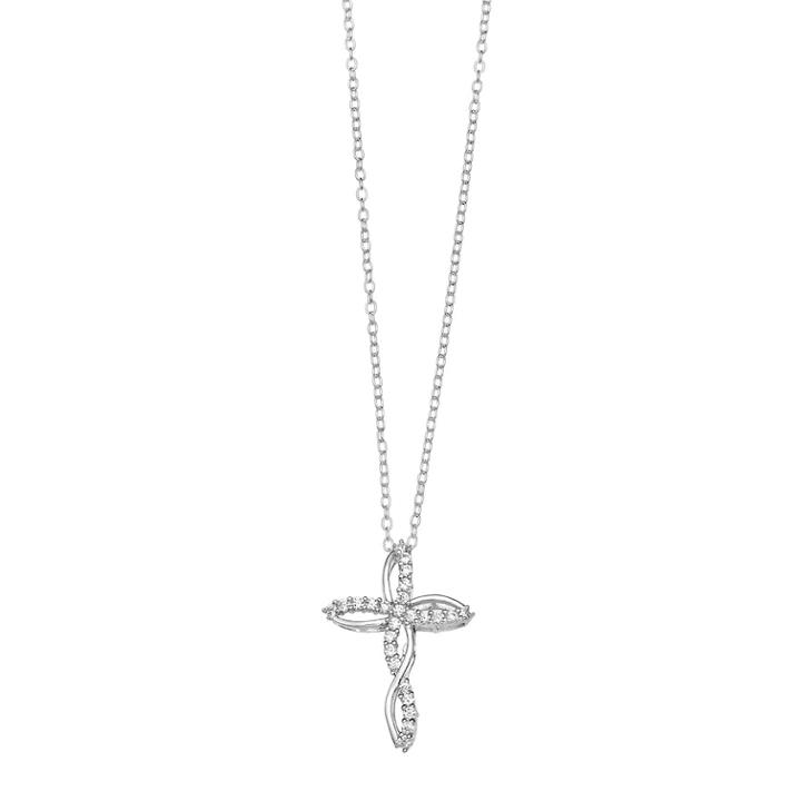 Primrose Sterling Silver Cubic Zirconia Twist Cross Pendant, Women's, Size: 18, White