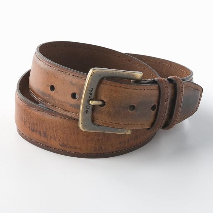 Columbia Double Loop-stitched Leather Belt - Extended Size, Size: 44, Brown