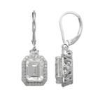 Emotions Cubic Zirconia Sterling Silver Rectangle Halo Drop Earrings, Women's, White
