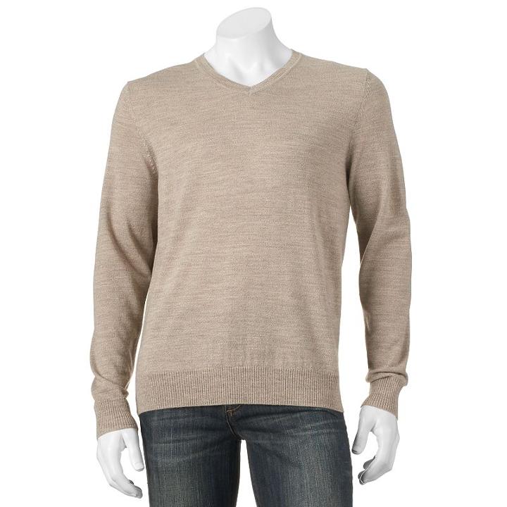 Big & Tall Apt. 9&reg; Modern-fit Merino V-neck Sweater, Men's, Size: 4xb, Med Beige
