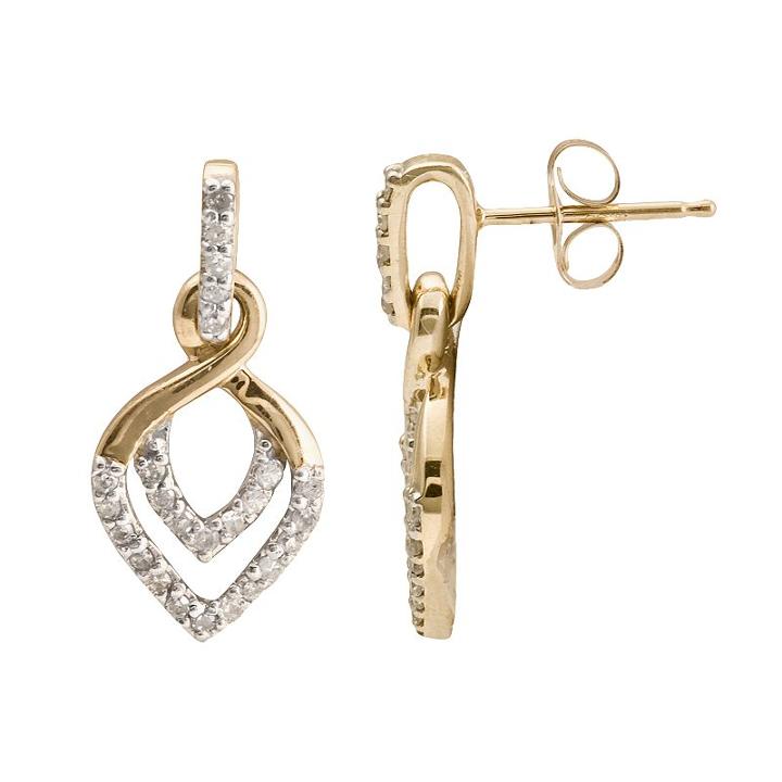 10k Gold 1/4-ct. T.w. Diamond Leaf Drop Earrings, Women's, White