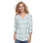 Women's Croft & Barrow&reg; Plaid Pintuck Shirt, Size: Large, Blue
