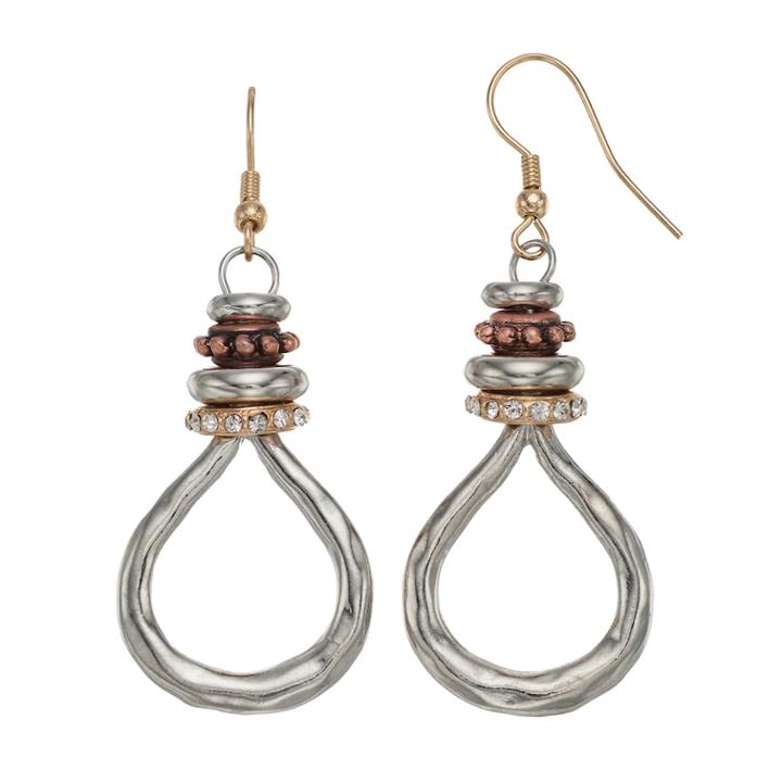 Tri Tone Rondelle Nickel Free Teardrop Earrings, Women's, Multicolor