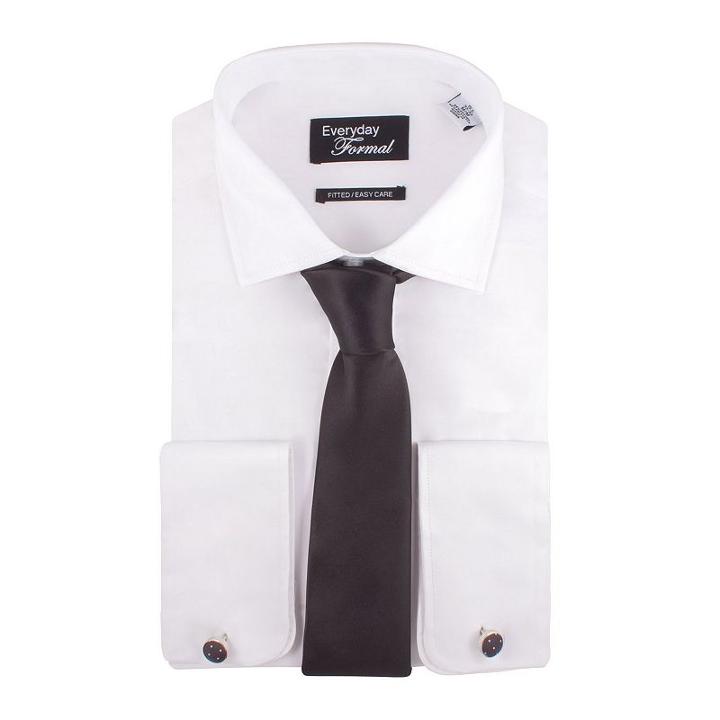 Nick Dunn, Men's Fitted Easy-care Dress Shirt & Tie Set, Size: S 34/35, White