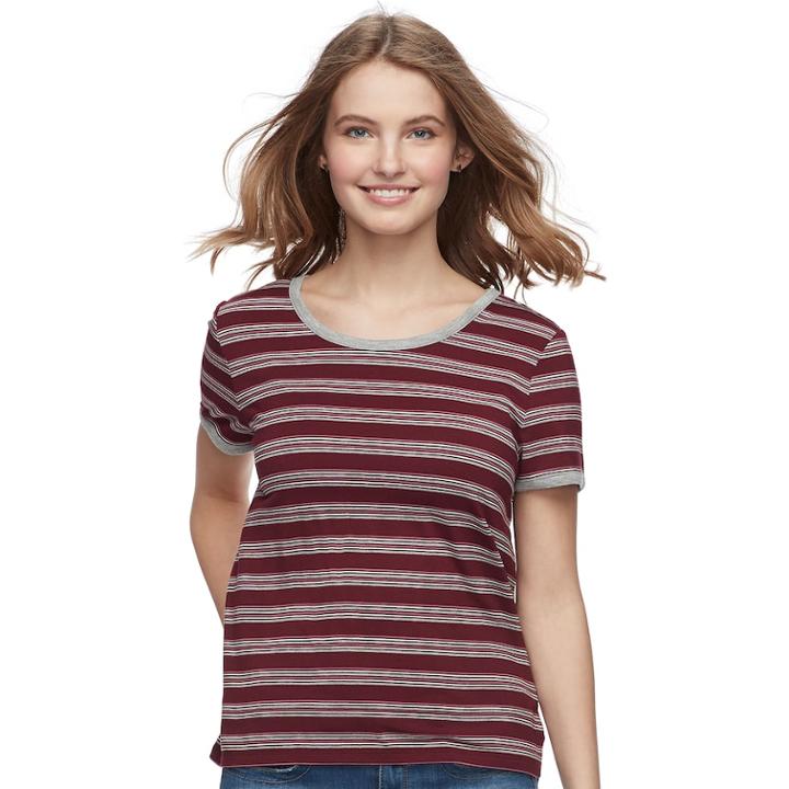 Juniors' Pink Republic Ringer Short Sleeve Tee, Teens, Size: Xl, Red Overfl