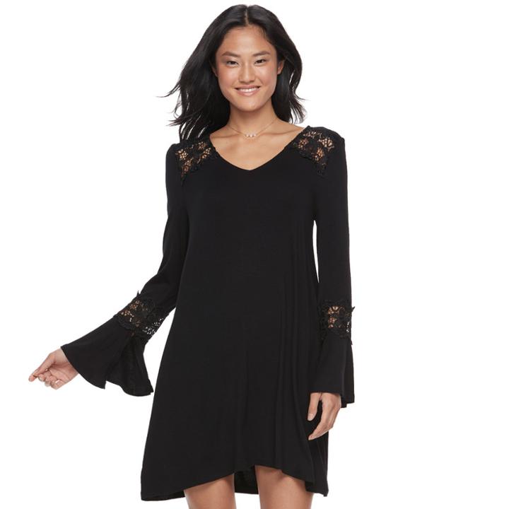 Juniors' Pink Rose Lace Inset Swing Dress, Teens, Size: Large, Black