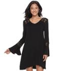 Juniors' Pink Rose Lace Inset Swing Dress, Teens, Size: Large, Black
