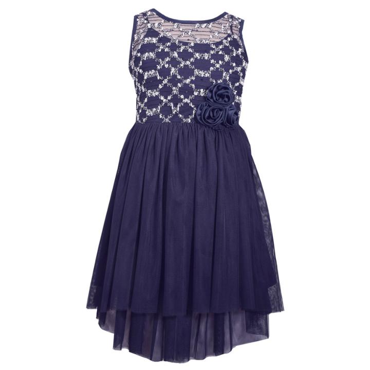 Girls 7-16 Bonnie Jean Sequin & Rosette High-low Dress, Size: 7, Blue (navy)