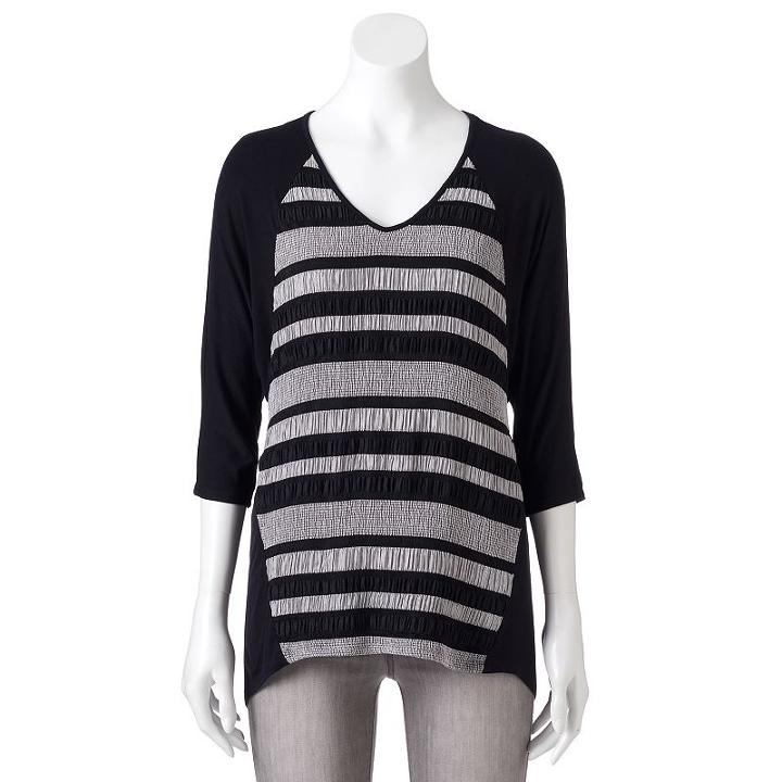Women's Dana Buchman Striped Dolman Tee, Size: Small, Black