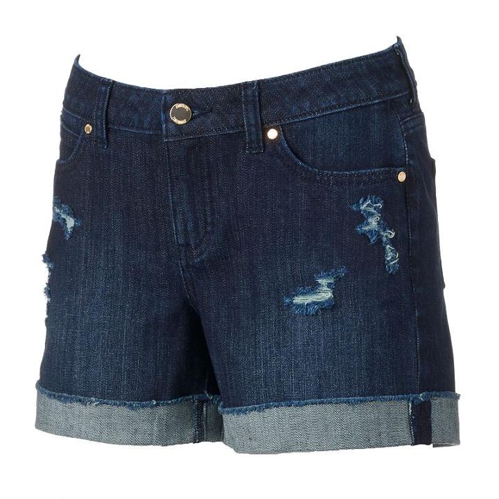 Women's Jennifer Lopez Distressed Cuffed Jean Shorts, Size: 8, Dark Blue