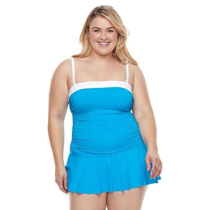 Plus Size Chaps Body Sculptor & Tummy Slimmer Bandeau Swimdress, Women's, Size: 16 W, Turquoise/blue (turq/aqua)