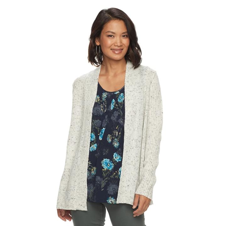 Women's Croft & Barrow&reg; Ribbed Sleeve Cardigan, Size: Xs, Grey