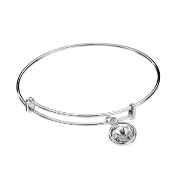 Illuminaire Silver-plated Crystal Charm Bangle Bracelet - Made With Swarovski Crystals, Women's, White