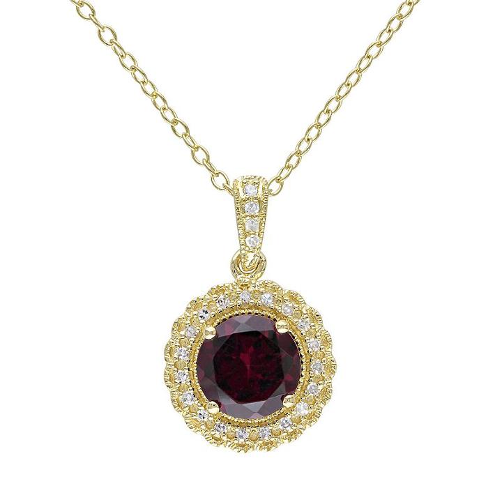 Sterling Silver Garnet & 1/10 Carat T.w. Diamond Halo Pendant, Women's, Size: 18, Red