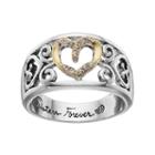 Love This Life Two Tone Silver Plated Crystal Sisters Forever Heart Ring, Women's, Size: 8, Grey