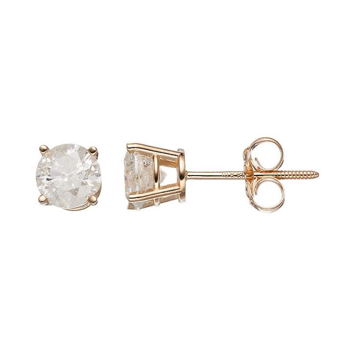 14k Gold 1 Carat T.w. Diamond Stud Earrings, Women's, White