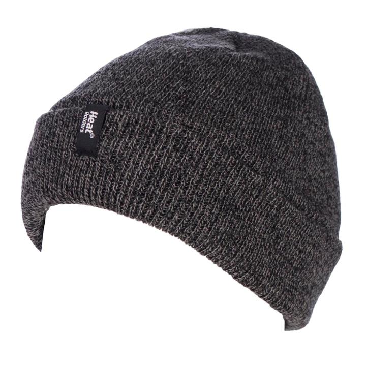 Men's Heat Holders Ribbed Knit Cuffed Beanie, Grey (charcoal)