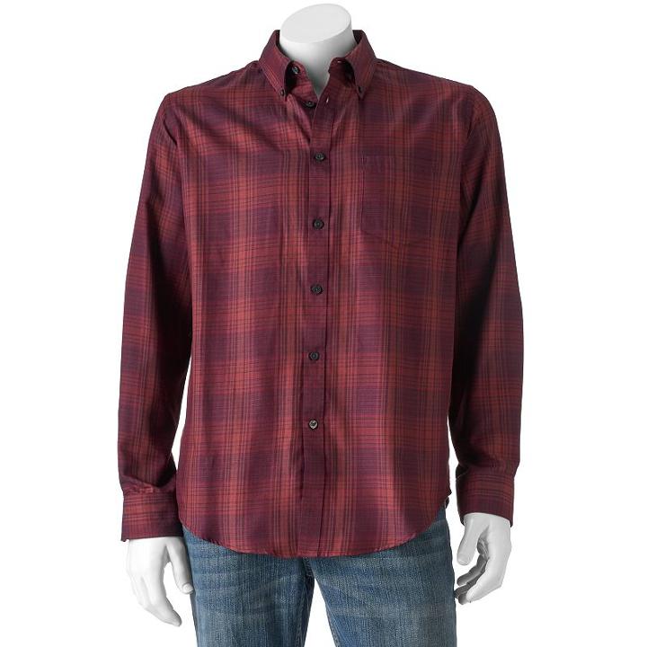 Van Heusen Shadow Plaid Casual Button-down Shirt - Men, Size: Xxl, Purple
