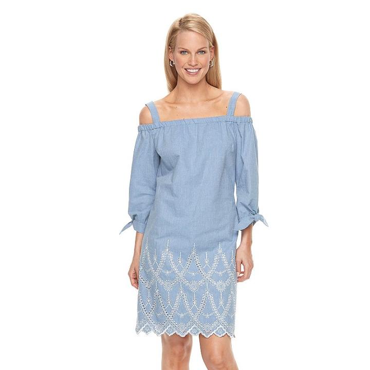 Women's Jessica Howard Off-the-shoulder Embroidered Shift Dress, Size: 14, Med Blue