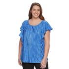 Plus Size Apt. 9&reg; Flutter Sleeve Crinkle Top, Women's, Size: 2xl, Blue (navy)