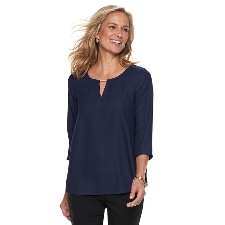 Women's Dana Buchman Metal-accent Keyhole Top, Size: Small, Blue (navy)
