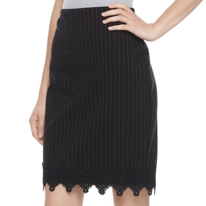 Juniors Joe B Pinstripe Lace Hem Pencil Skirt, Teens, Size: Large, Oxford