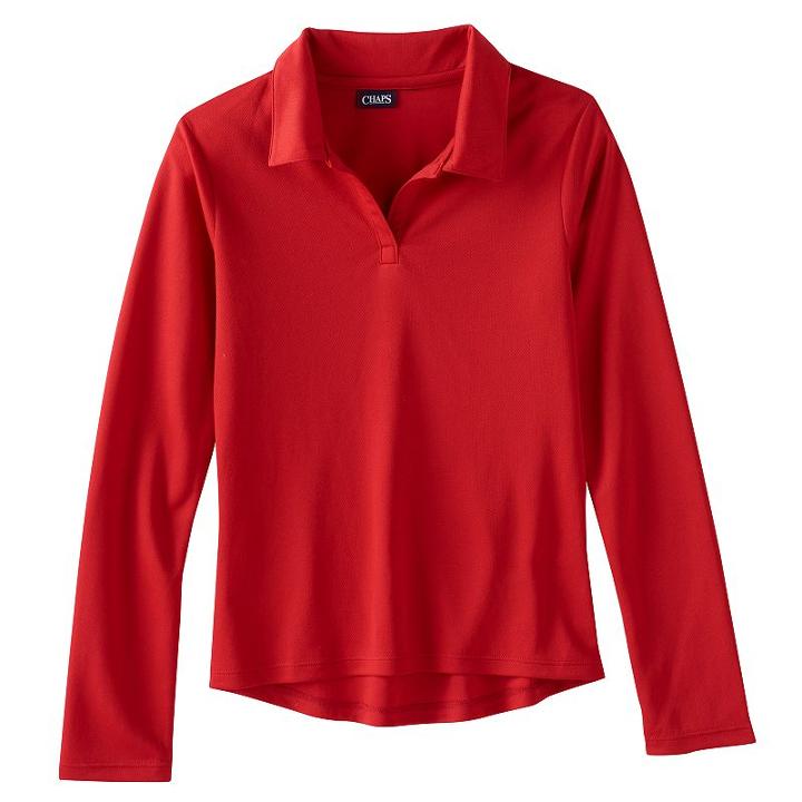 Girls 4-16 & Plus Size Chaps Long Sleeve Performance Polo Shirt, Girl's, Size: 16, Red Other