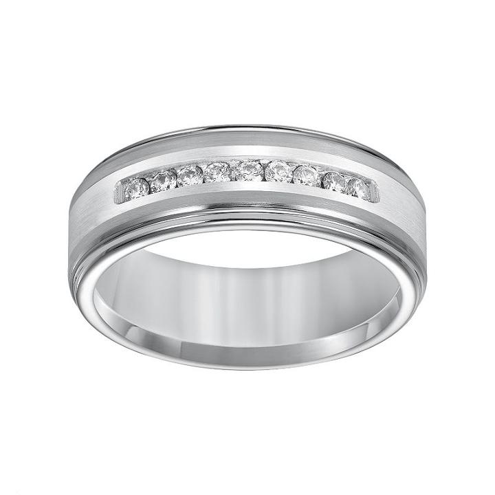 Cherish Always Tungsten And Sterling Silver 1/4-ct. T.w. Diamond Wedding Band - Men, Size: 10, White