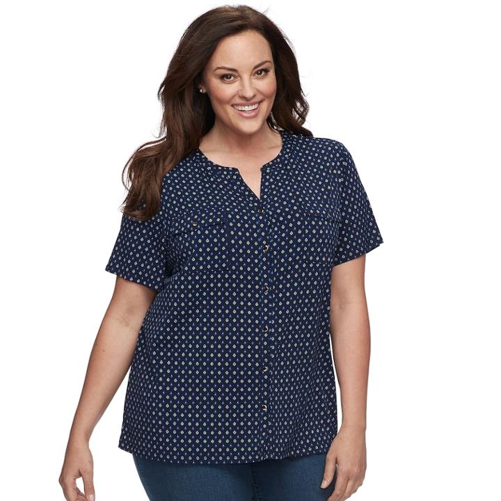 Plus Size Croft & Barrow&reg; Print Shirt, Women's, Size: 1xl, Dark Blue