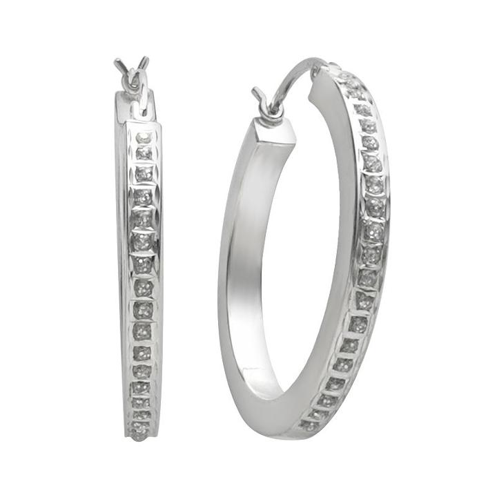 Diamond Mystique Platinum-over-silver Diamond Accent Hoop Earrings, Women's, Grey