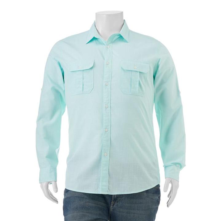 Big & Tall Apt. 9&reg; Classic-fit Crosshatch Roll-tab Button-down Shirt, Men's, Size: 3xb, Turquoise/blue (turq/aqua)