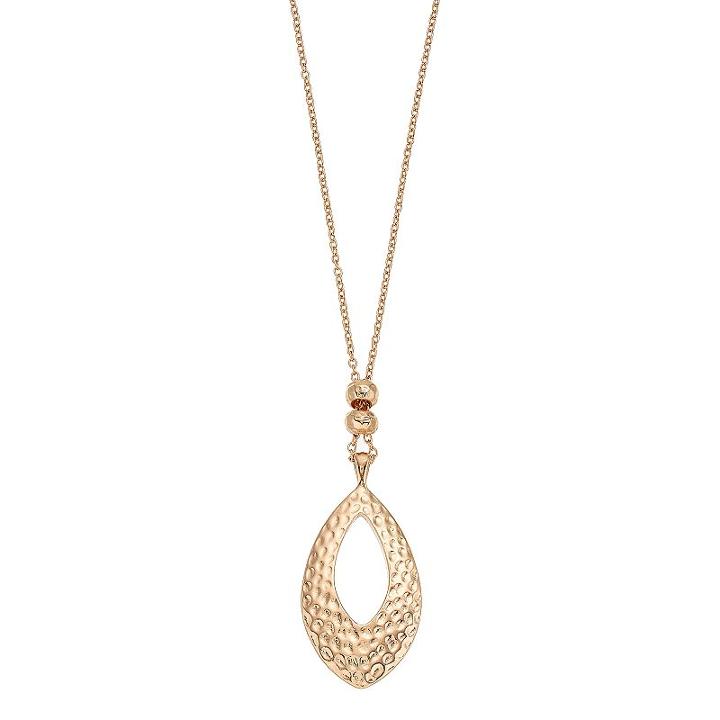 Long Hammered Cutout Marquise Pendant Necklace, Women's, Gold