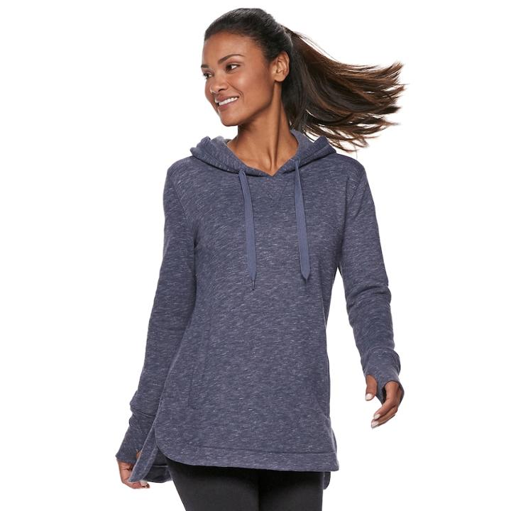 Women's Tek Gear&reg; Thumb Hole Fleece Hoodie, Size: Large, Dark Blue