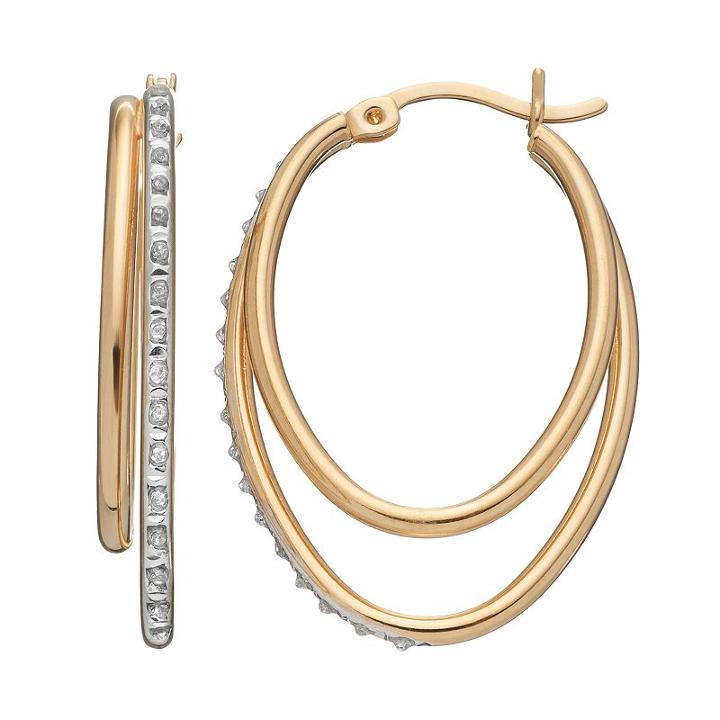 Diamond Mystique 18k Gold Over Silver Oval Hoop Earrings, Women's, White