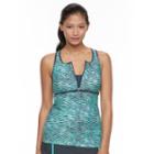 Women's Free Country Printed Quarter-zip Tankini Top, Size: Medium, Green Oth
