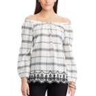 Petite Chaps Plaid Off-the-shoulder Top, Women's, Size: L Petite, White