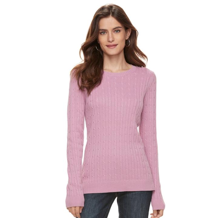 Women's Croft & Barrow&reg; Essential Cable-knit Sweater, Size: Large, Med Pink