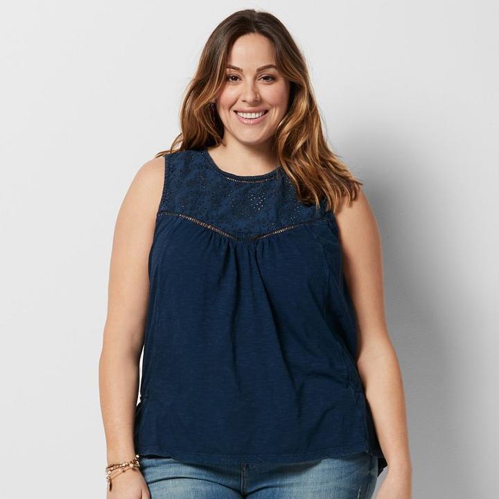 Plus Size Sonoma Goods For Life&trade; Split Eyelet Top, Women's, Size: 1xl, Dark Blue