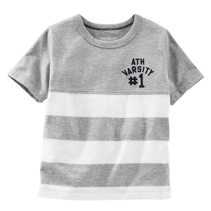 Boys 4-8 Oshkosh B'gosh&reg; Short Sleeve Embroidered Chest Striped Tee, Boy's, Size: 6, Grey