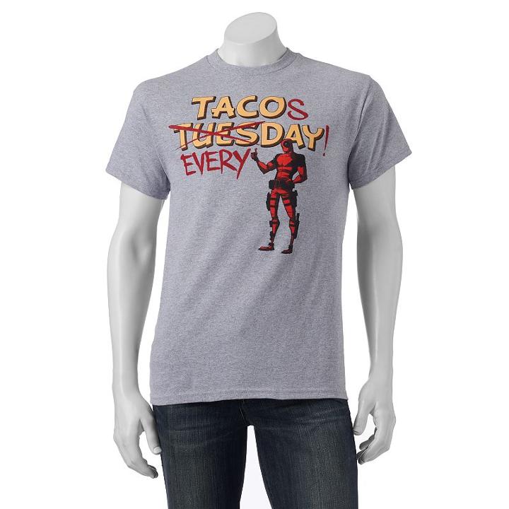 Men's Marvel Deadpool Taco Tee, Size: Large, Light Grey