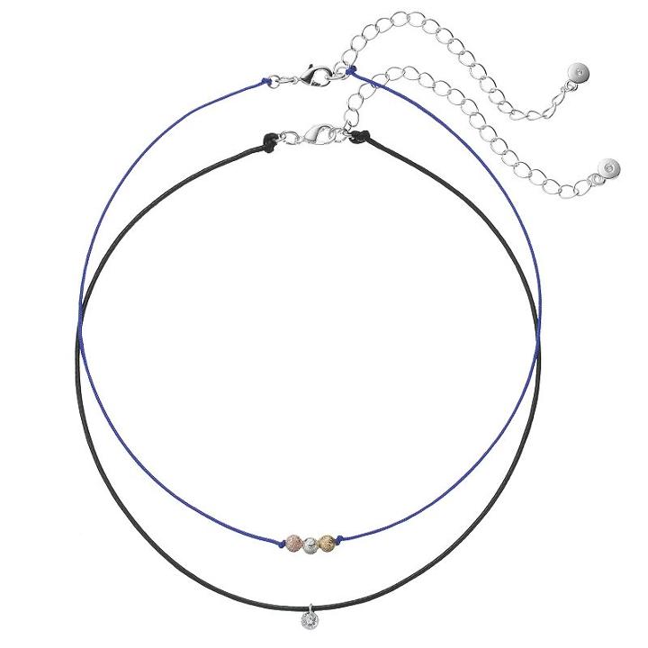 Lc Lauren Conrad Tri Tone Beaded Cord Choker Necklace Set, Women's, Blue
