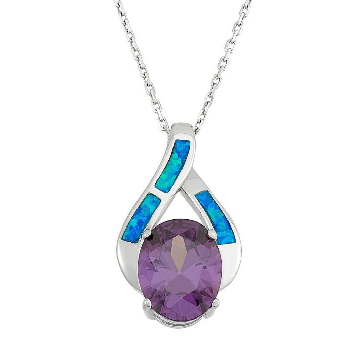 Cubic Zirconia & Lab-created Blue Opal Sterling Silver Teardrop Pendant Necklace, Women's, Size: 18, Multicolor